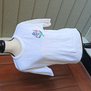 DIVERSITY SWEATER TOP SHORT SLEEVE FLORAL FLOWERS S PETITE VINTAGE